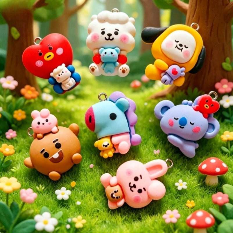 7pcs BT21 Resin Cartoon Charm  - Phone Accessories Jewelry 评论和价格